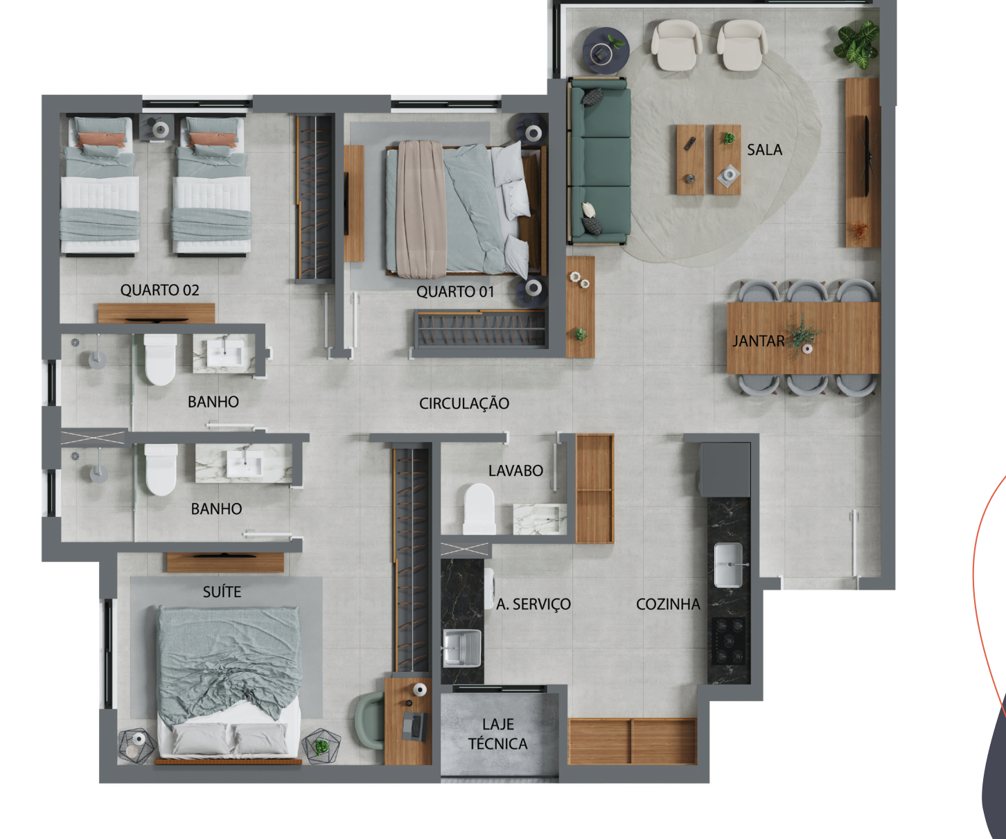 Exemplo de planta 92–101 m²